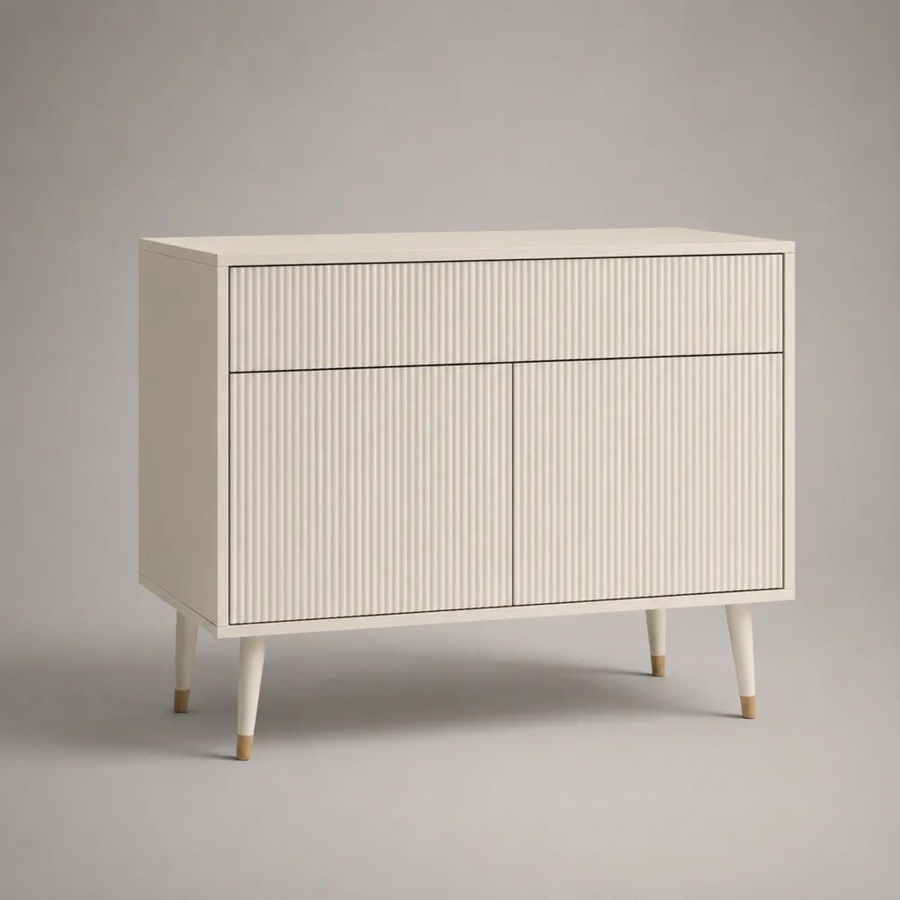 Sideboard aus MDF und Spanplatte mit Schublade und 2 Türen, Cremeweiß/Messingfarben, 100 × 40 × 85 cm
