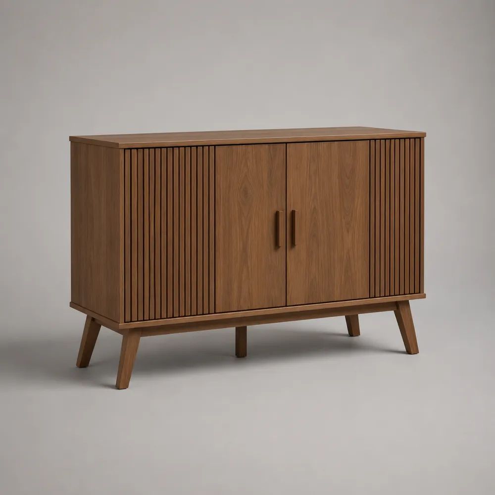 MDF-Sideboard mit 2 Türen und Lamellenfront, Walnussbraun/Dunkelbraun, 120 × 40 × 80 cm