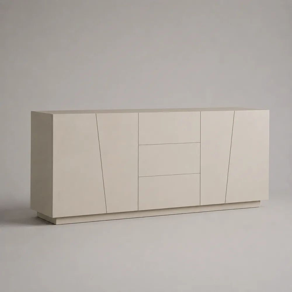 Sideboard aus mitteldichter Faserplatte mit 4 Türen und 3 Schubladen, rechteckig, Mattweiß, 180 × 40 × 80 cm
