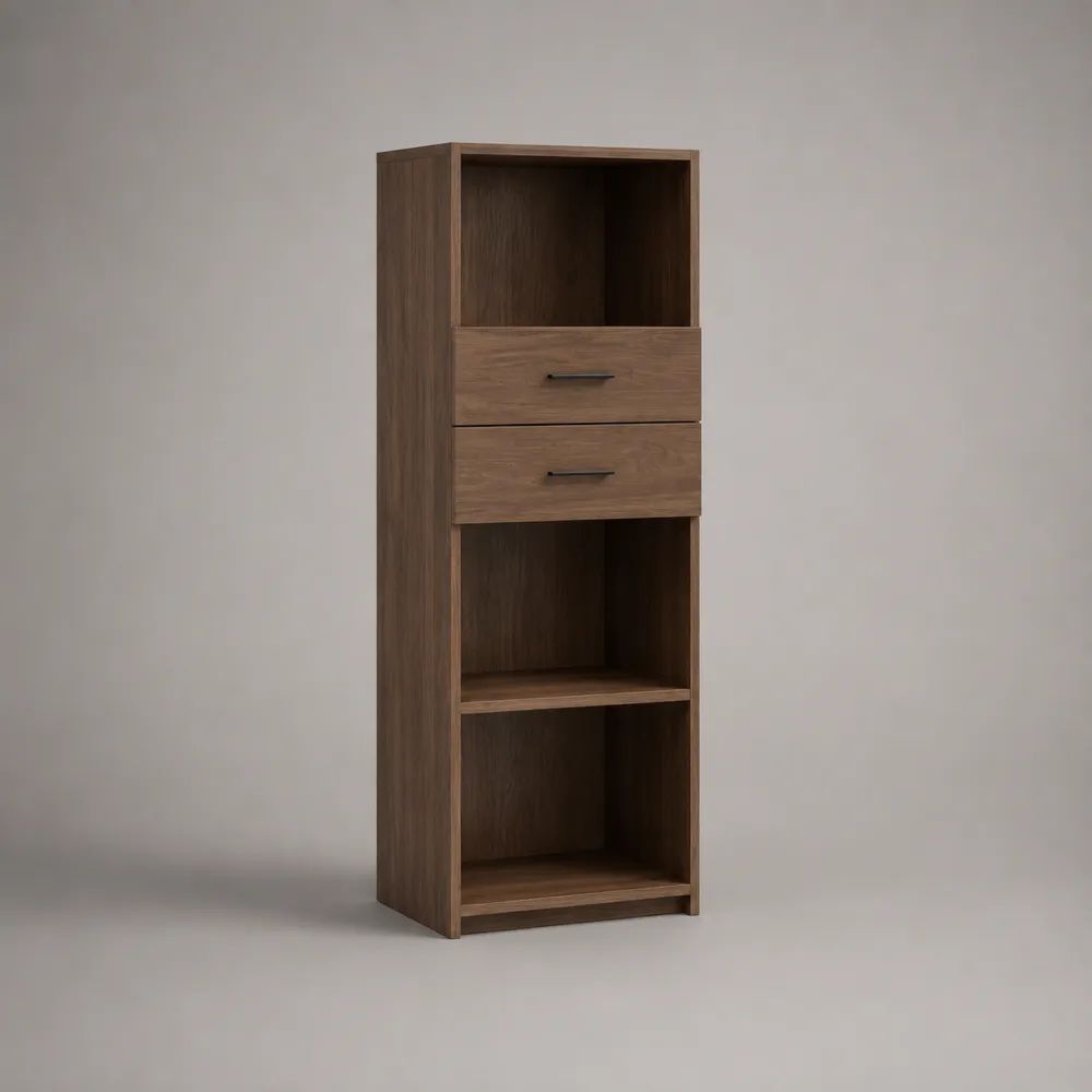 Buffetschrank aus melaminbeschichteter Spanplatte mit 2 Schubladen und 3 offenen Fächern, Walnussbraun/Schwarz, 50 × 40 × 160 cm
