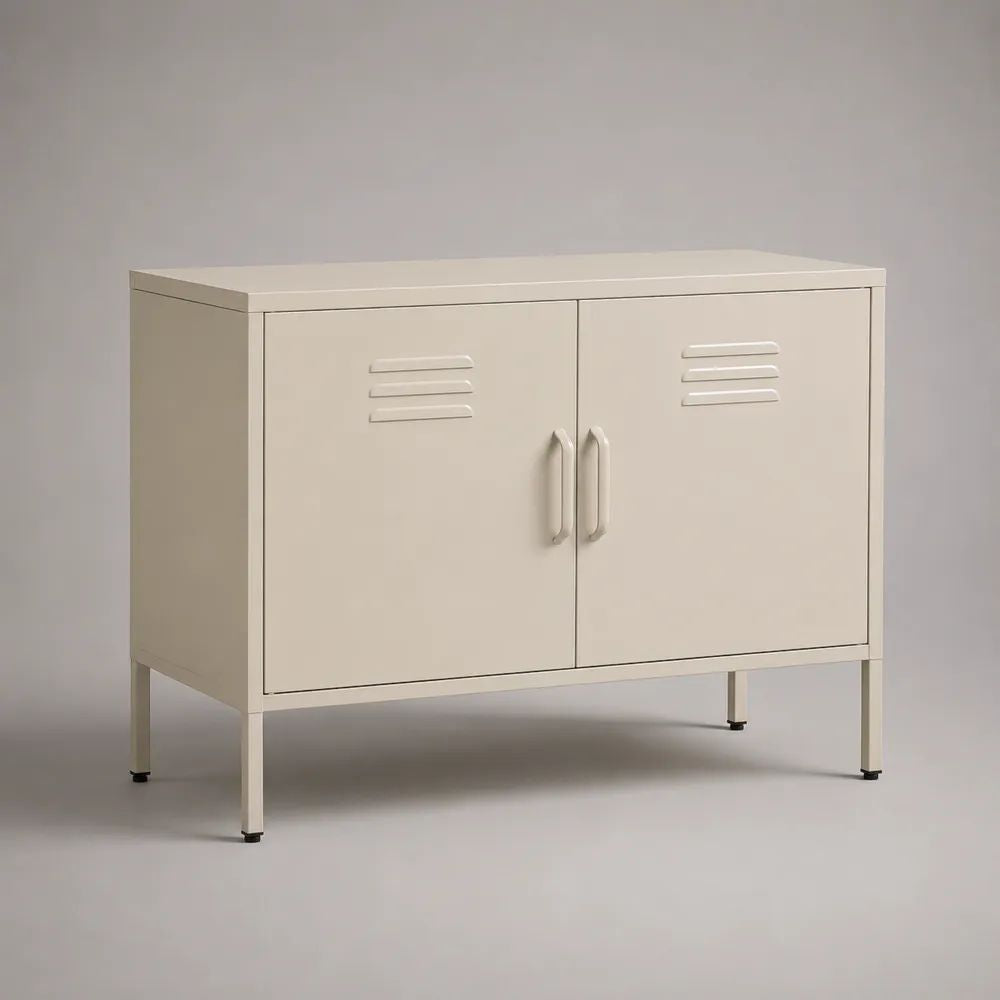 Metall-Sideboard mit 2 Türen, Cremeweiß, 80 × 40 × 80 cm