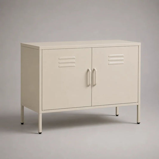 Metall-Sideboard mit 2 Türen, Cremeweiß, 80 × 40 × 80 cm