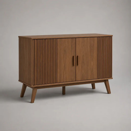 MDF-Sideboard mit 2 Türen und Lamellenfront, Walnussbraun/Dunkelbraun, 120 × 40 × 80 cm