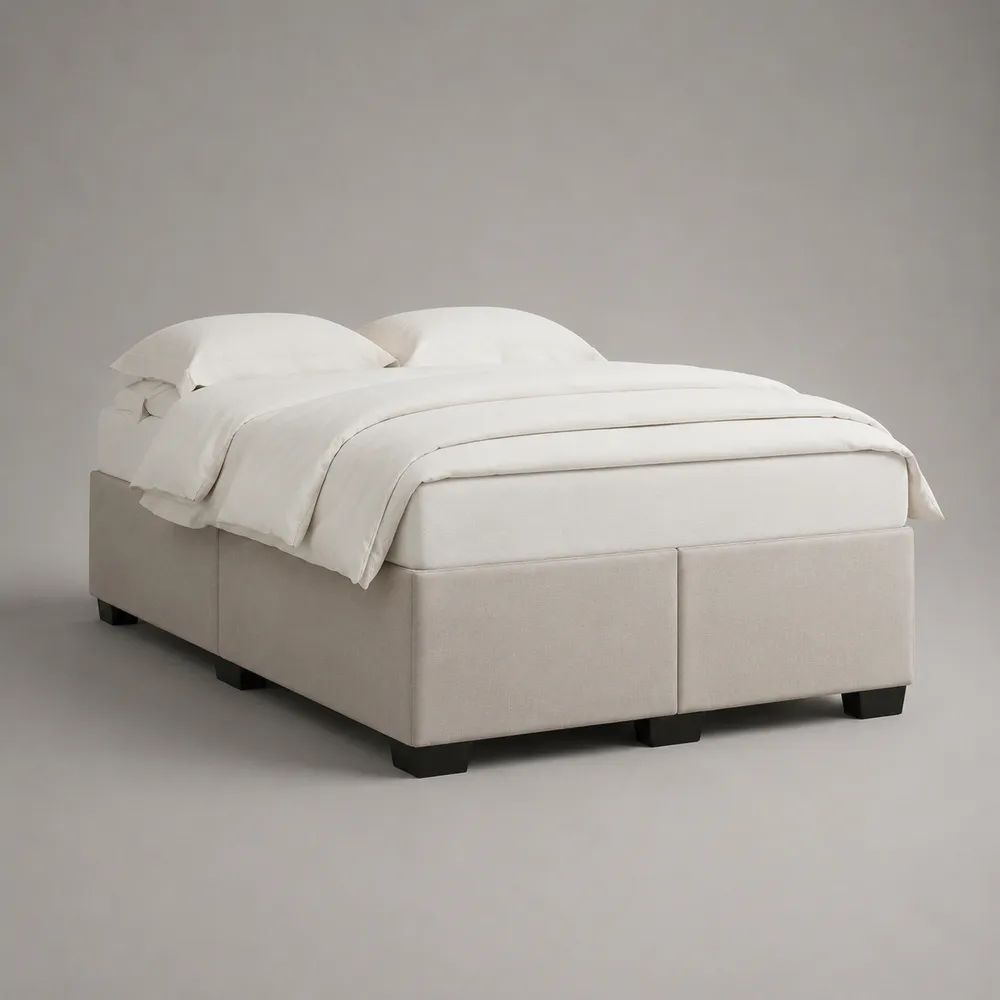 Boxspringbett-Set ohne Kopfteil 180 × 200 cm mit Taschenfederkernmatratze und Topper, Cremeweiß