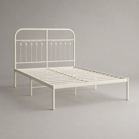 Metallbett Doppelbett aus pulverbeschichtetem Stahl, Cremeweiß, Liegefläche 140 × 200 cm, Gesamtmaß 145 × 208 × 110 cm