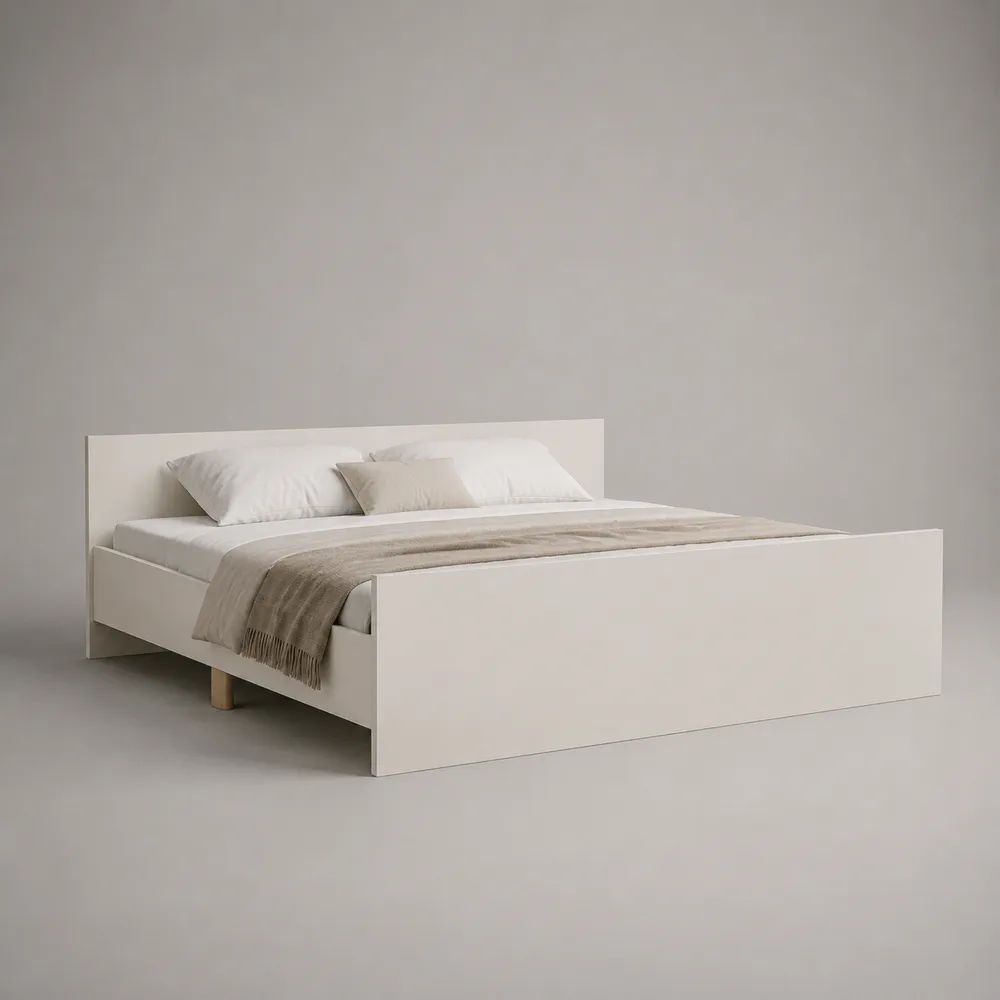 Doppelbett-Bettgestell aus melaminbeschichteter Spanplatte, Weiß/Natur, Liegefläche 160 x 200 cm, Außenmaß 206 x 166 x 90 cm