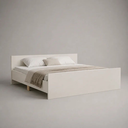 Doppelbett-Bettgestell aus melaminbeschichteter Spanplatte, Weiß/Natur, Liegefläche 160 x 200 cm, Außenmaß 206 x 166 x 90 cm