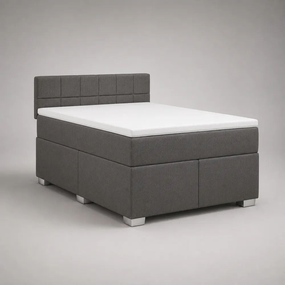 5-teiliges Boxspringbett-Komplettset 180 x 200 cm mit Matratze und Topper, Polyester, Dunkelgrau