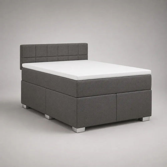5-teiliges Boxspringbett-Komplettset 180 x 200 cm mit Matratze und Topper, Polyester, Dunkelgrau