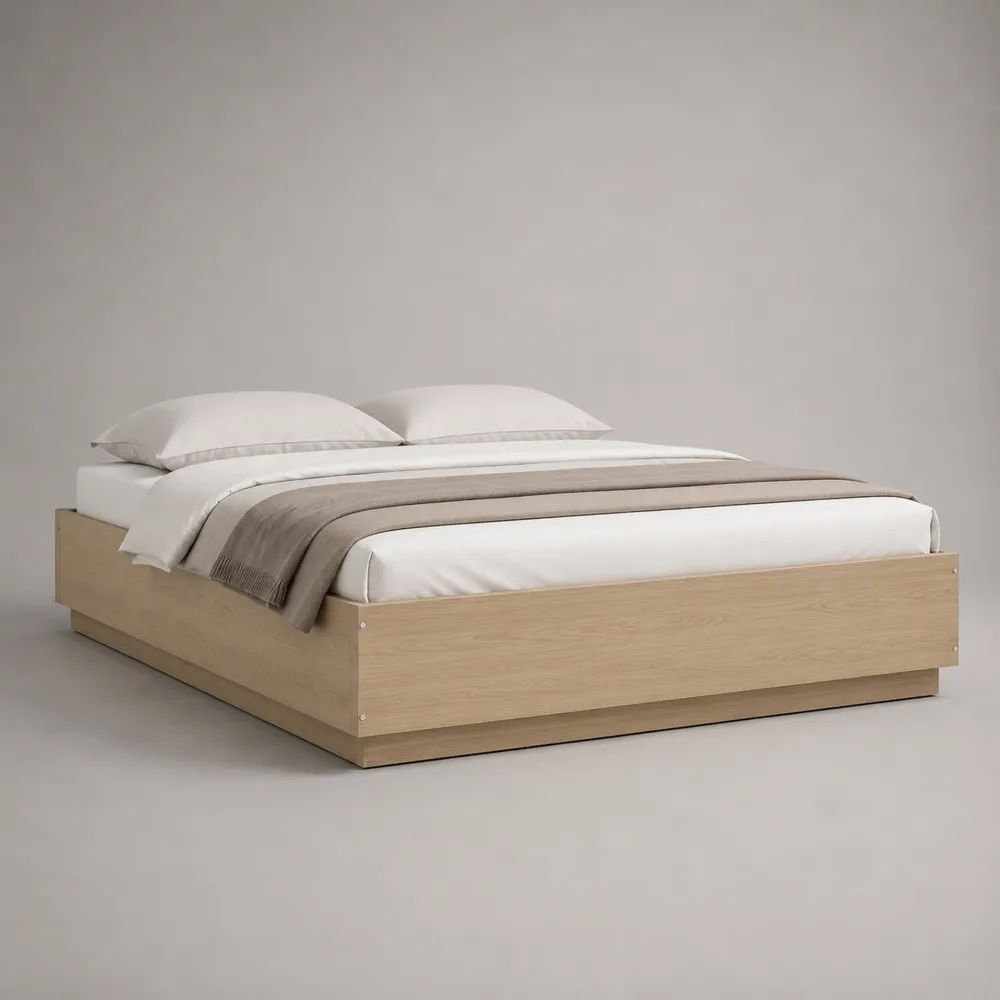 Bettgestell 160 × 200 cm aus melaminbeschichteter Spanplatte, rechteckig, Eiche Natur