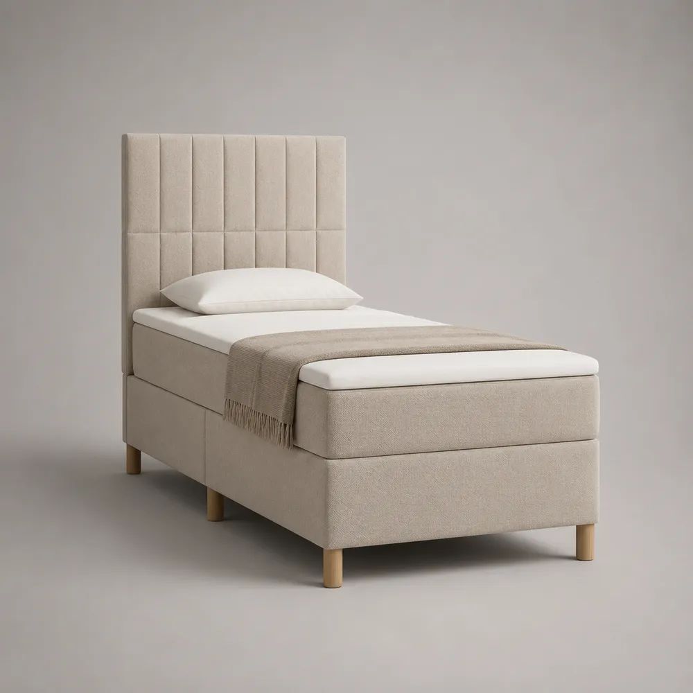 Boxspringbett 90 × 200 cm mit Taschenfederkernmatratze, Topper und Stoffbezug, Beige